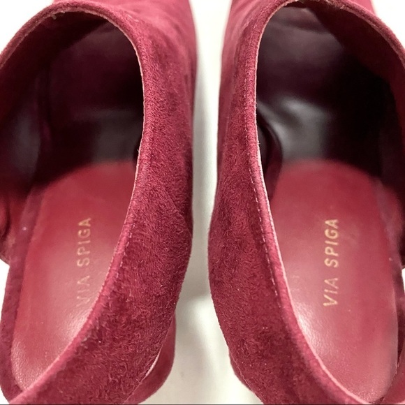 VIA SPIGA Burgundy Suede Slingback Sandals 6.5M Block Chunky Heels Leather - Picture 11 of 14